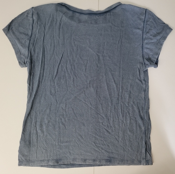 American Eagle Outfitters Soft & Sexy Dusty Blue Ribbed Crewneck Short Sleeve - Picture 2 of 7